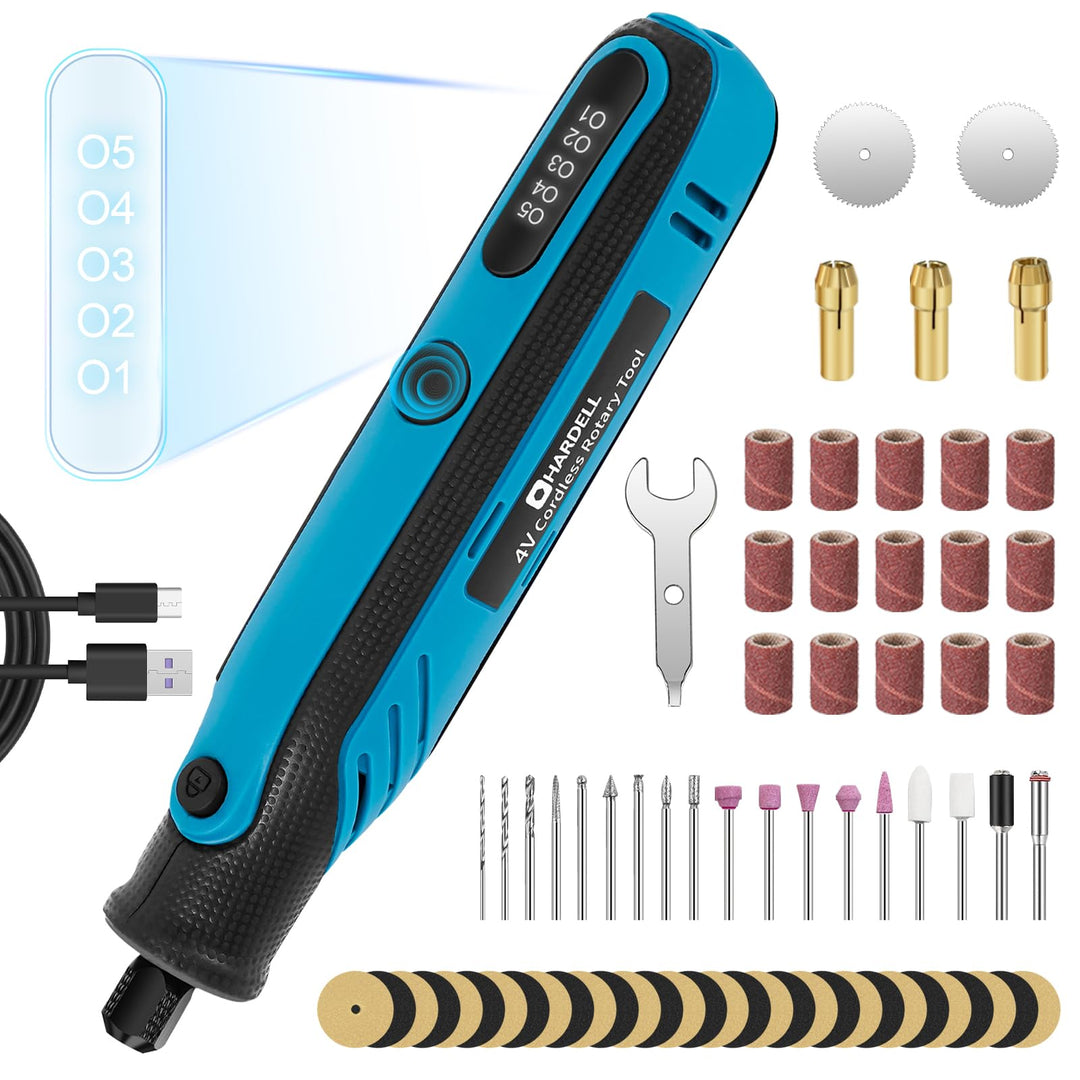 HARDELL Akku Mini Multifunktionswerkzeug, 4V Rotationswerkzeug Set mit 5 Gang(Max 18000U/min), Digit