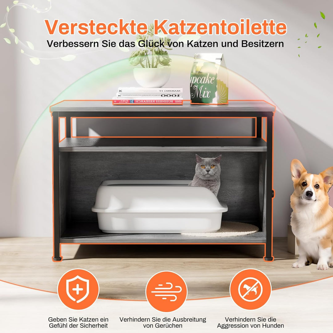 MAMIZO Katzenklo Schrank, Holz Katzenhaus mit Katzenhöhle, 80 x 50 x 59 cm, Katzentoilette mit Offen