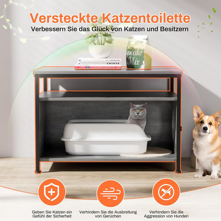 MAMIZO Katzenklo Schrank, Holz Katzenhaus mit Katzenhöhle, 80 x 50 x 59 cm, Katzentoilette mit Offen
