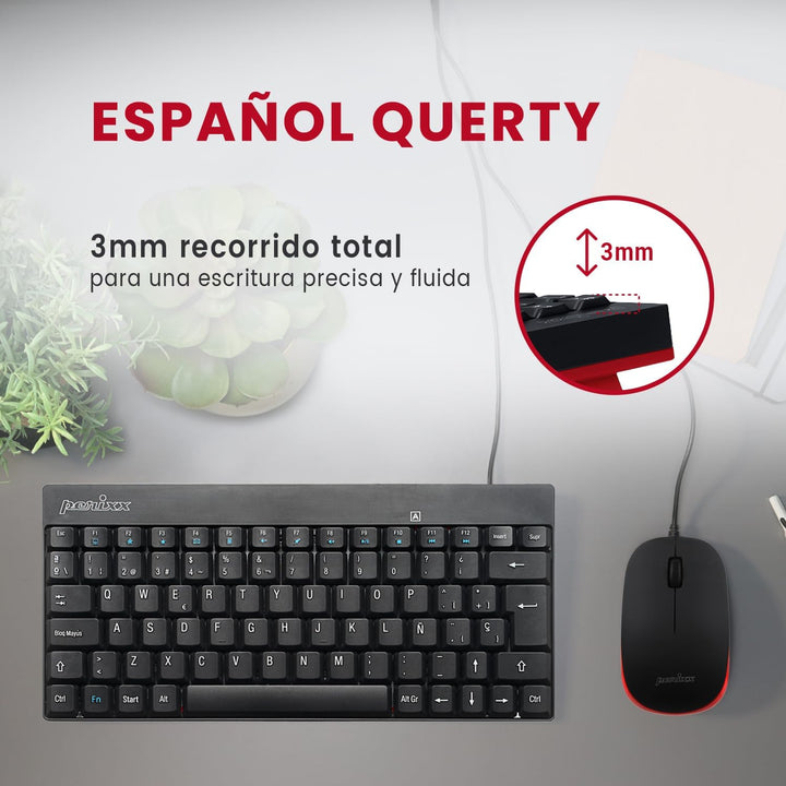 Perixx PERIDUO-212 Combo Teclado pequeño y Ratón Con Cable para Windows, 12 Teclas Multimedia, Layou