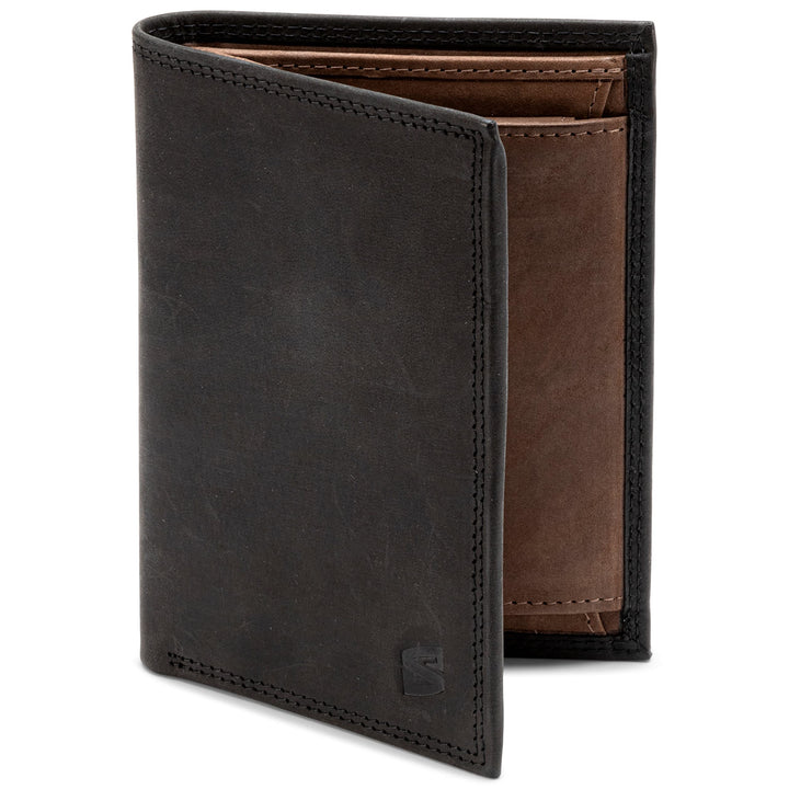 SERASAR | Leder Geldbeutel Herren [Vintage] mit RFID Schutz | Schwarz/Braun | Echtleder | 12 Kartenf