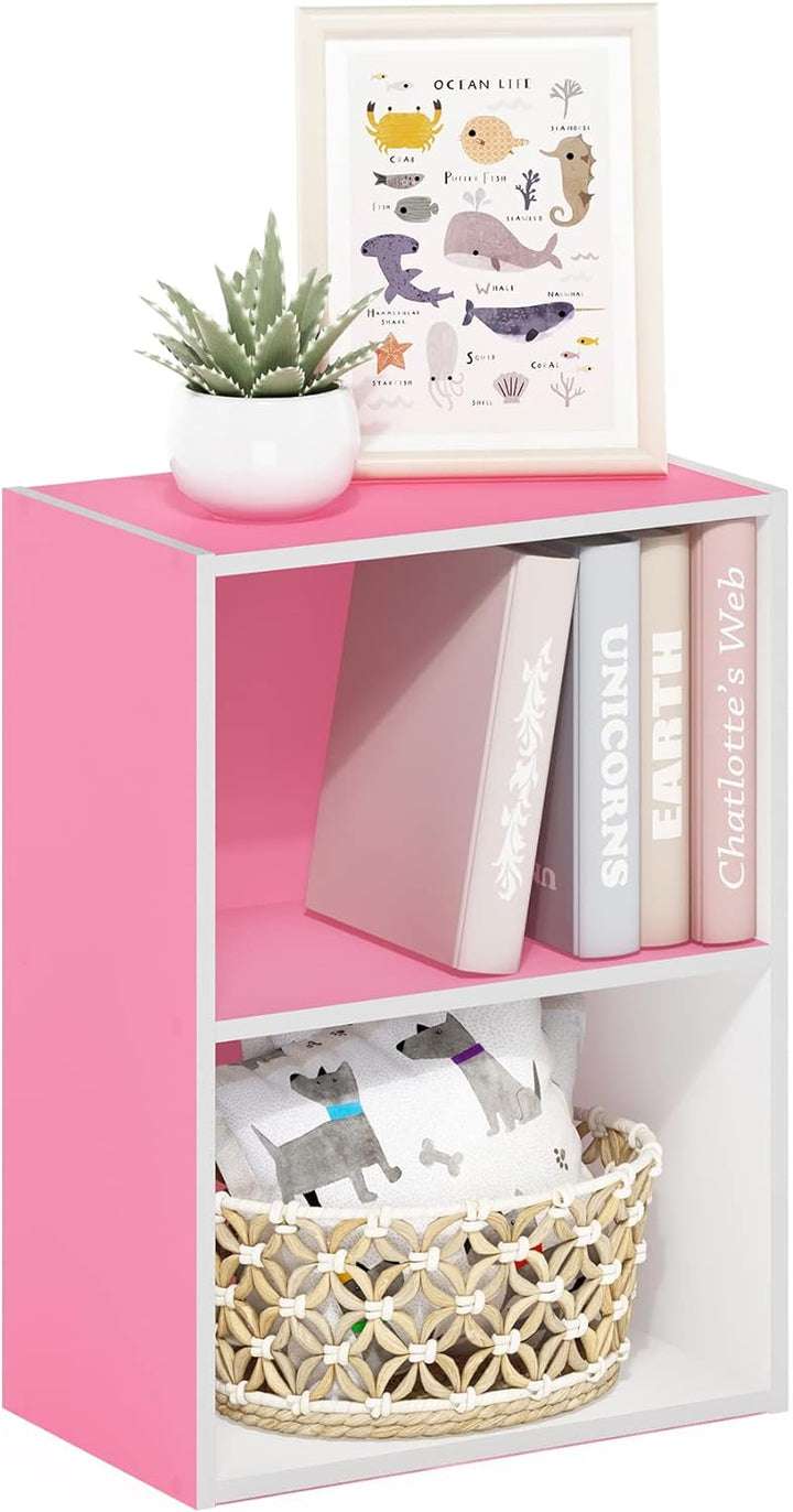 Furinno Luder Bücherregal 2-stöckig Rosa Weiss Weiss/Rosa 23.7(D) x 39.5(W) x 53.9(H) cm, Weiss/Rosa