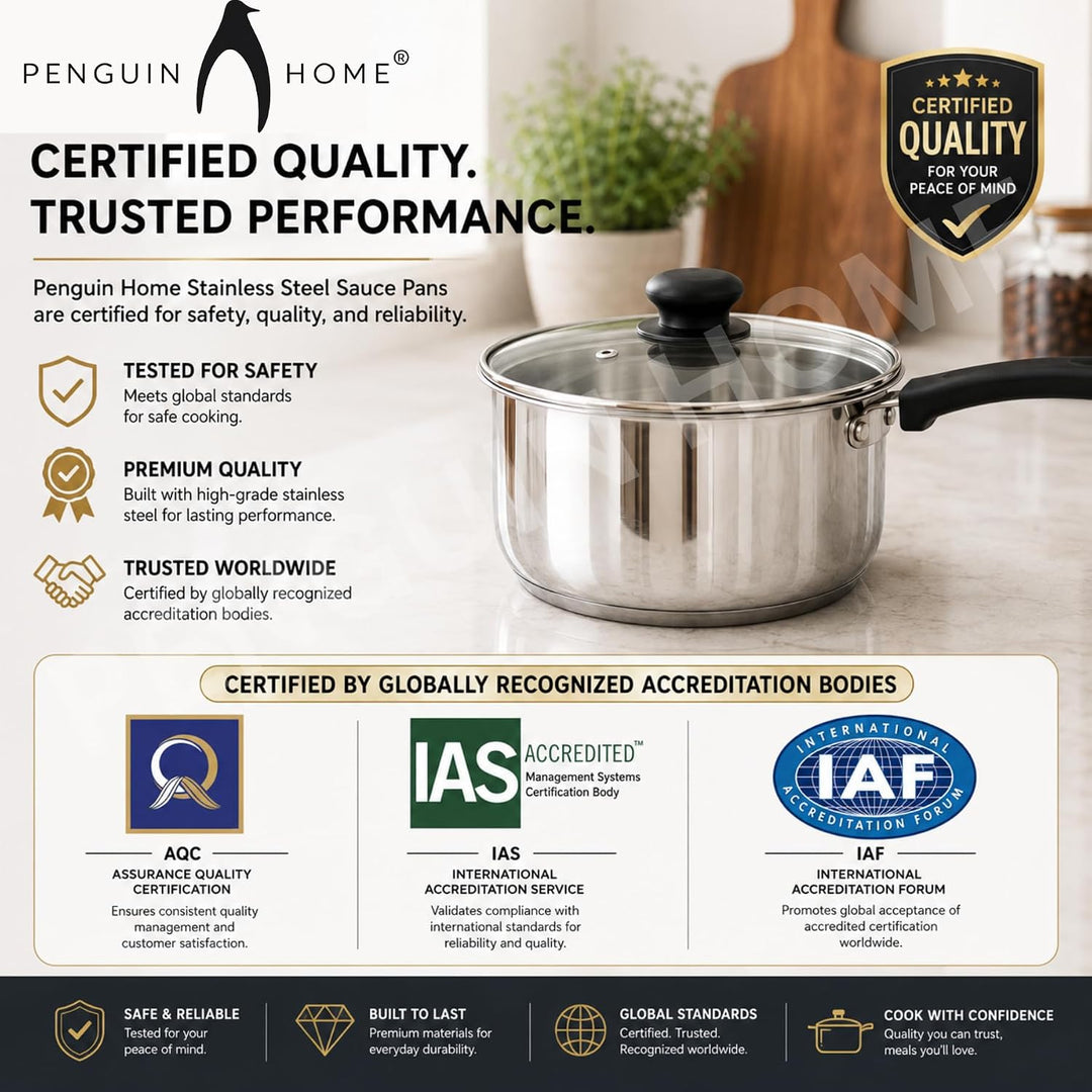 Penguin Home® Kochtopf 20 Cm, 2,5 Liter | Edelstahl-Kochtopf Mit Glasdeckel Und Phenolgriff | Indukt
