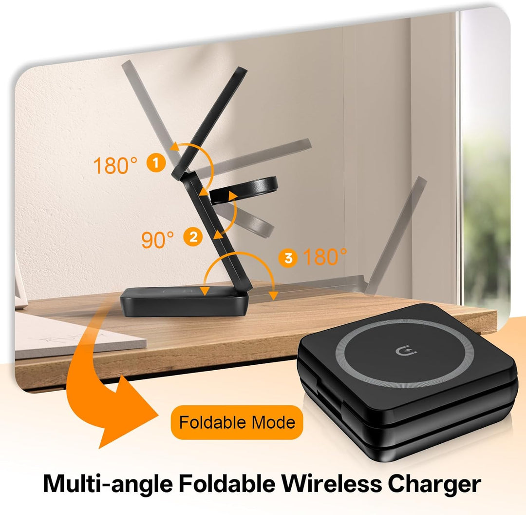 3 in 1 Faltbare Kabellose Ladestation, Induktive Ladestation für Apple Watch und Phone, Wireless Cha