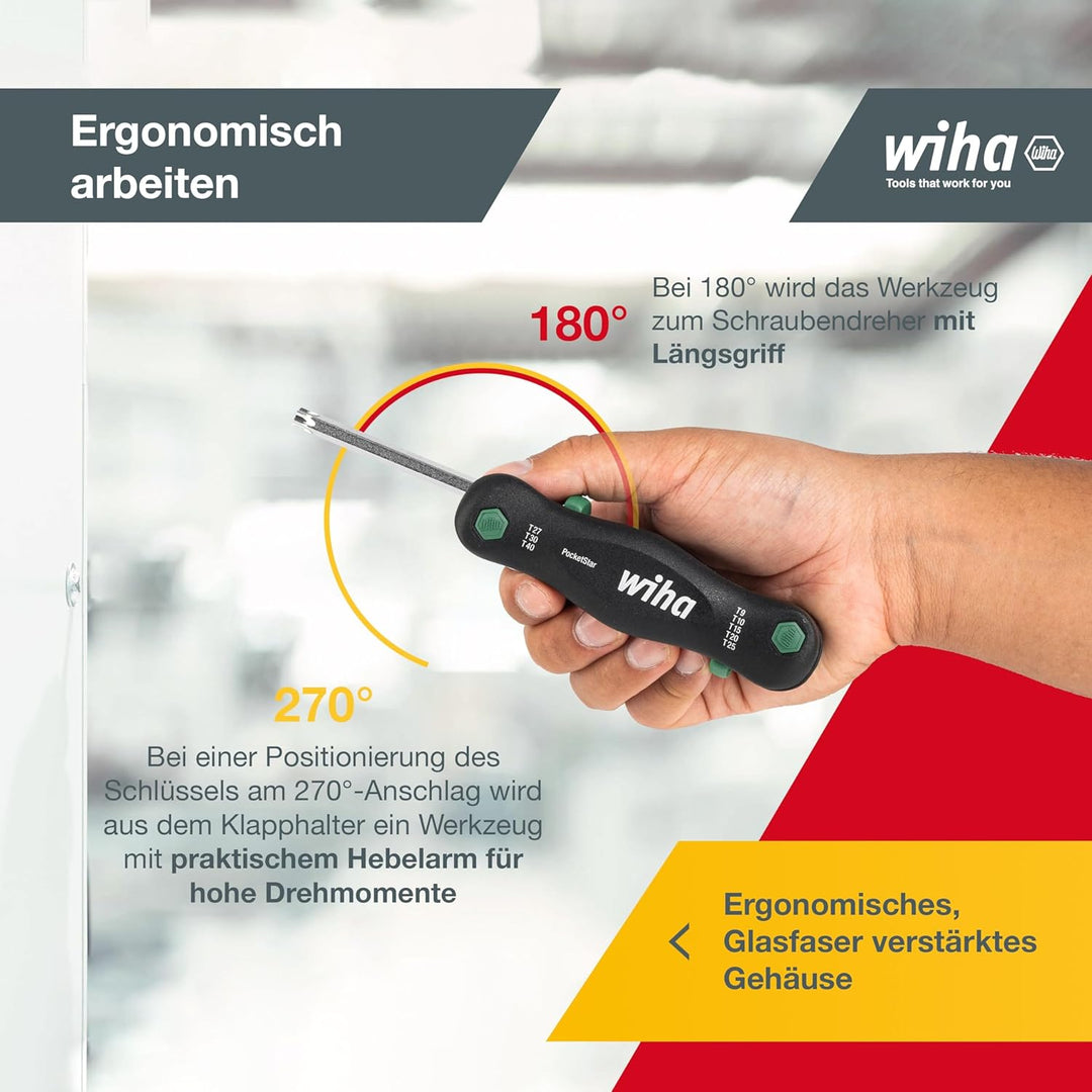Wiha Multitool PocketStar® TORX 8-tlg., per Tastendruck schneller Zugriff, als Längs- und Quergriff