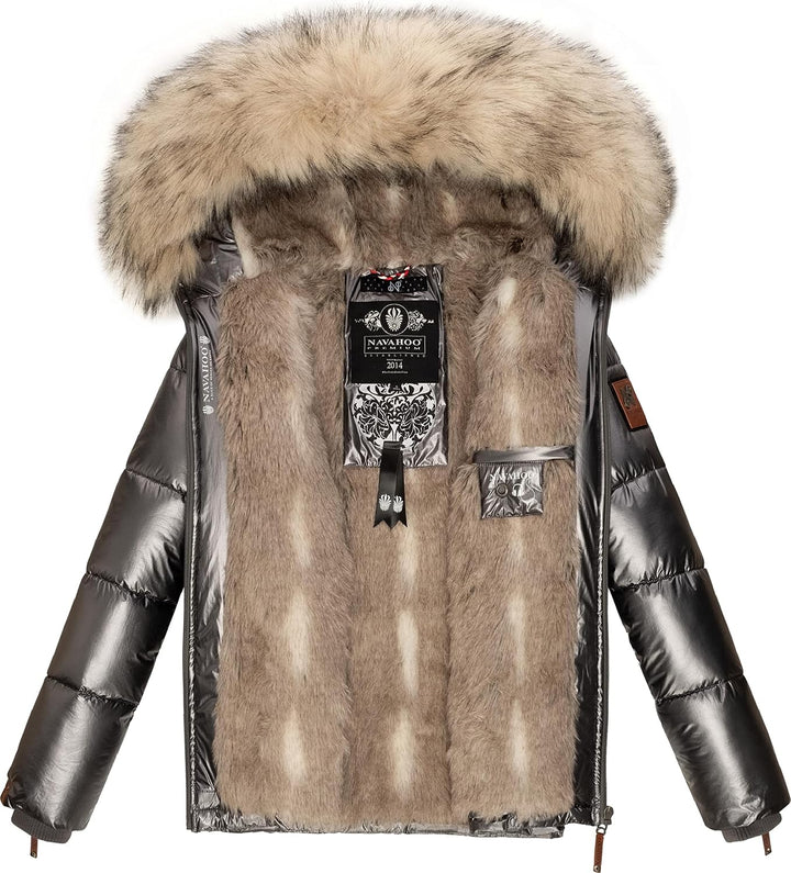 Navahoo Damen Winterjacke Steppjacke warm mit Kunstfellkapuze Tikunaa XS-XL XL Anthracite, XL Anthra