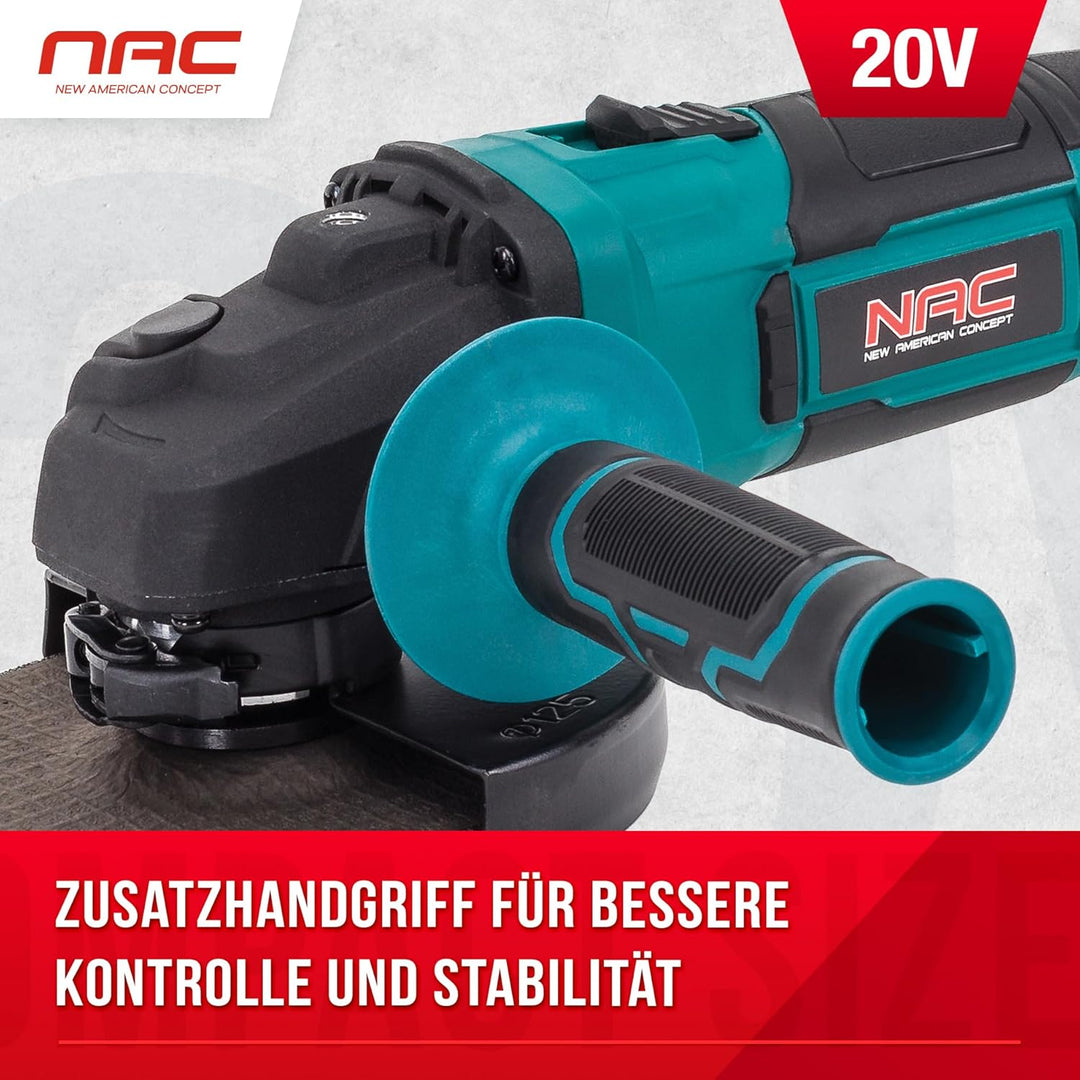 NAC NEW AMERICAN CONCEPT AGE-125-LI-20V NAC Winkelschleifer 20V 125mm 10 000rpm ohne Akku, Grün Nur