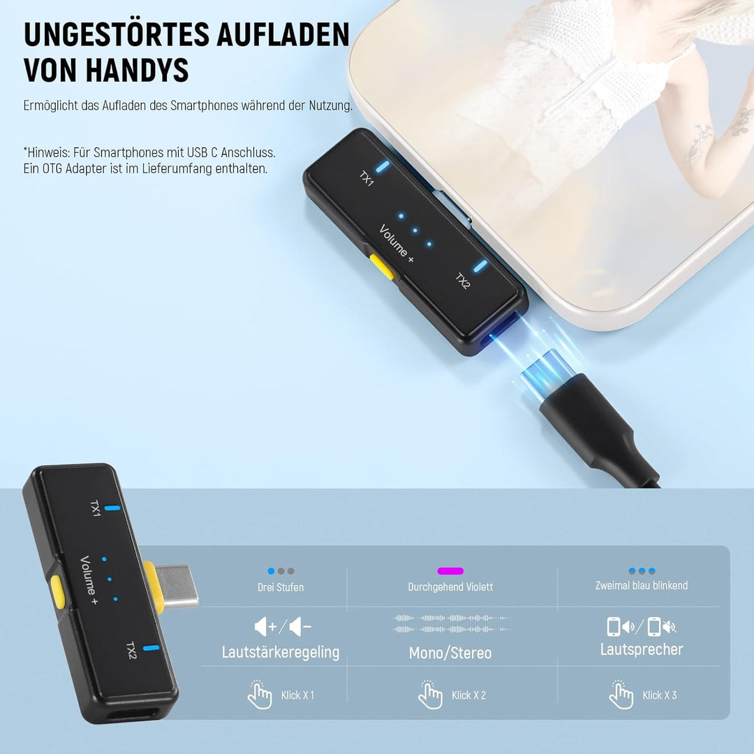 NEEWER Kabelloses Lavalier Mikrofon, 48kHz/24Bit, 8 Std. Akku, Geräuschunterdrückung, omnidirektiona