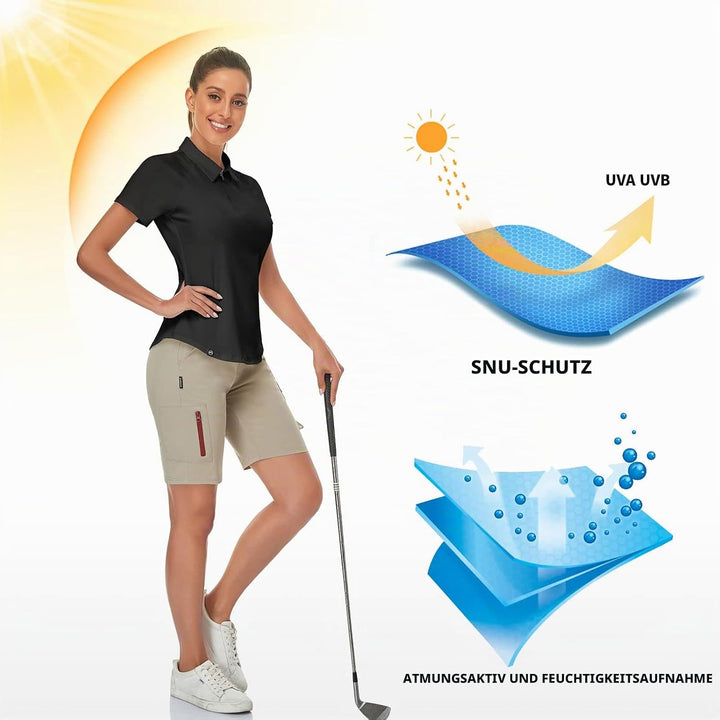 Soneven Poloshirt für Damen Kurzarm Sportshirt mit 1/4 Reissverschluss Sport Tshirts Schnelltrocknen