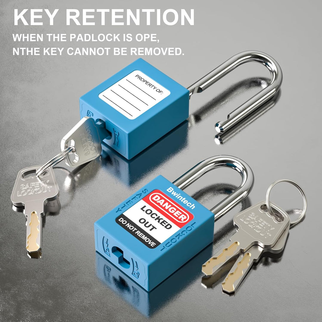 Bwintech 10 Stück 38MM verschlüsselt verschiedene blau Sicherheitsvorhängeschloss Lockout Tagout Sch