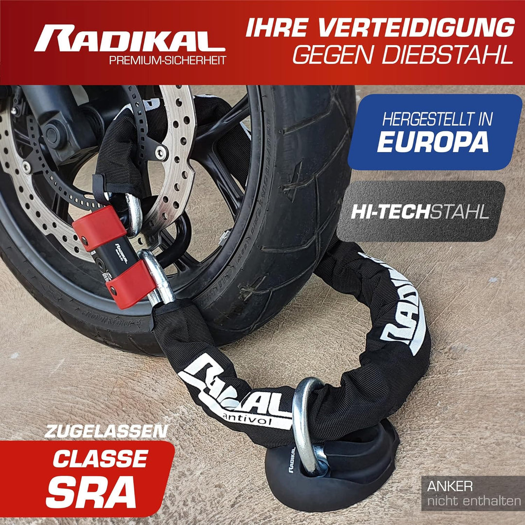 RADIKAL RK75120 Bremsscheibenschloss + Hochsicherheitskette Motorrad Diebstahlsicherung Zugelassen C