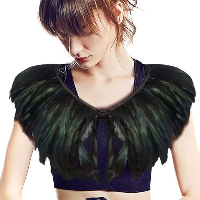 iwobi Gothic Schwarzer Natürliche Feder Cape Umschlagtücher Schal, Partei-Abend-Kleid-Kap