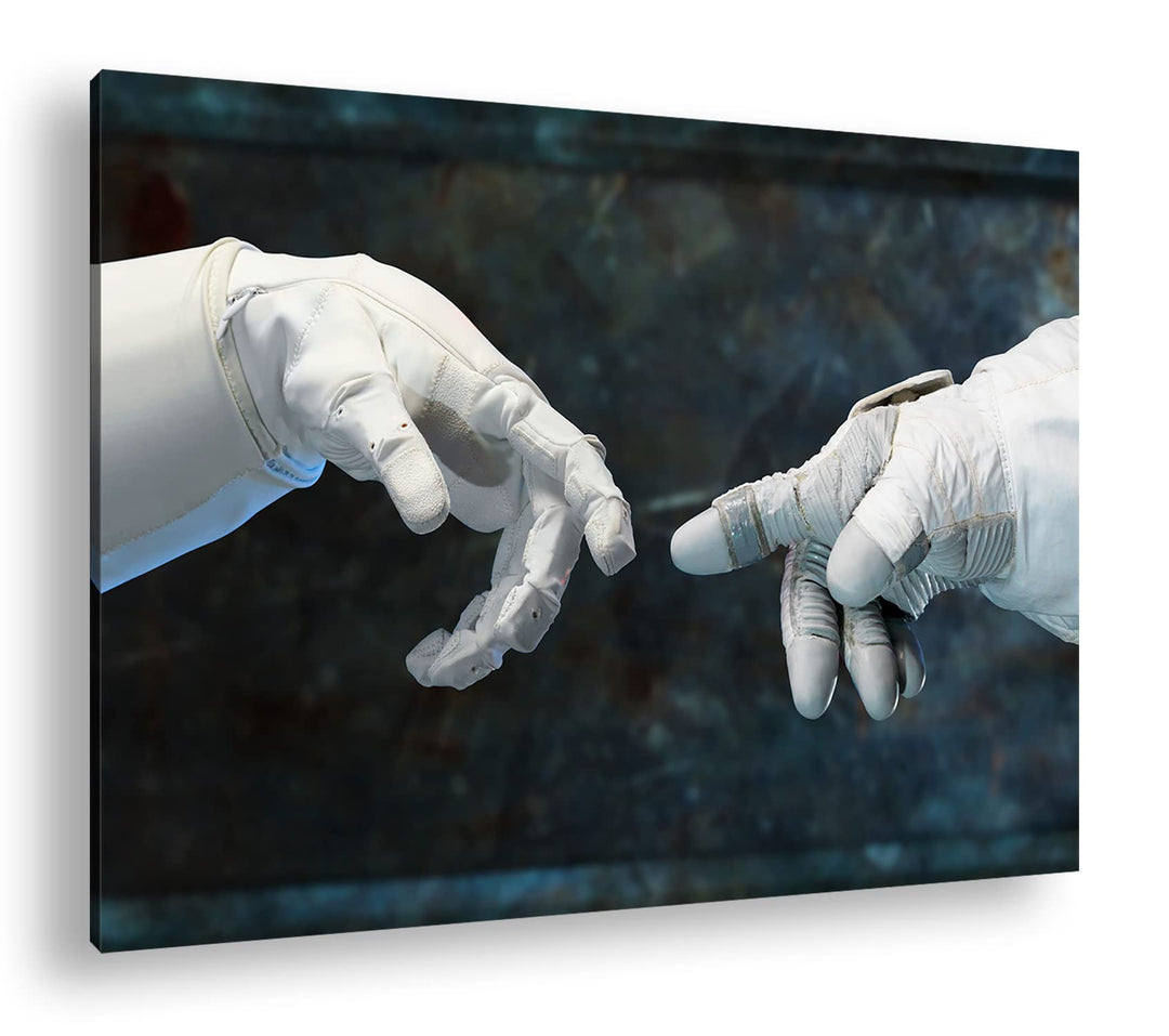 deyoli berührende Finger von Robonauten im Format: 80x60 als Leinwandbild, Motiv fertig gerahmt auf
