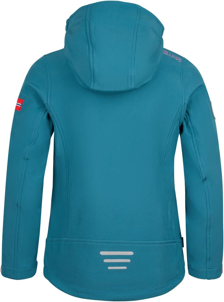 Trollkids Kinder Softshell Jacke Trollfjord, 110 Blaugr&#xFC;n/Violett