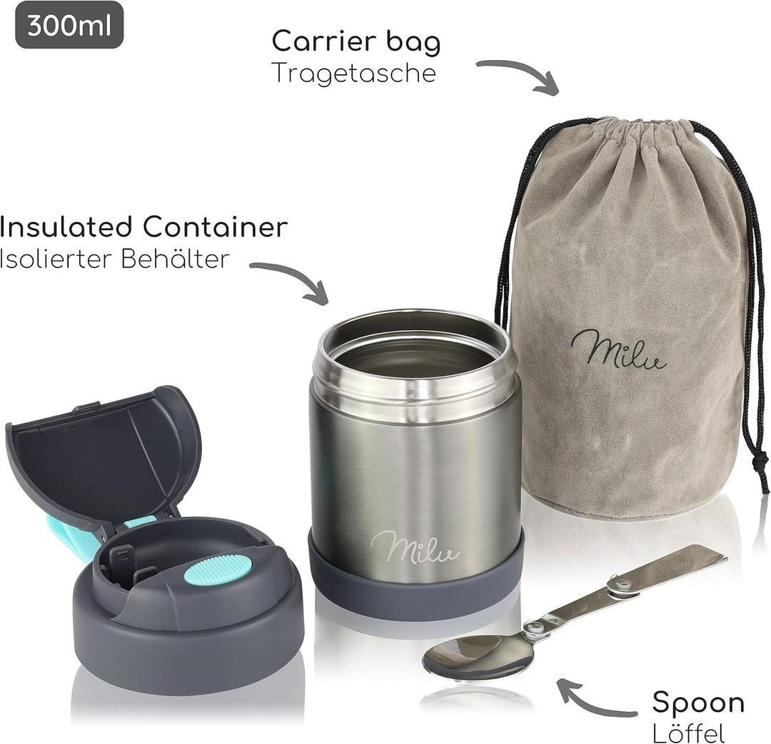Milu® Thermobehälter für Essen Kinder 300ml, Edelstahl Warmhaltebehälter mit Löffel, Thermobecher 10
