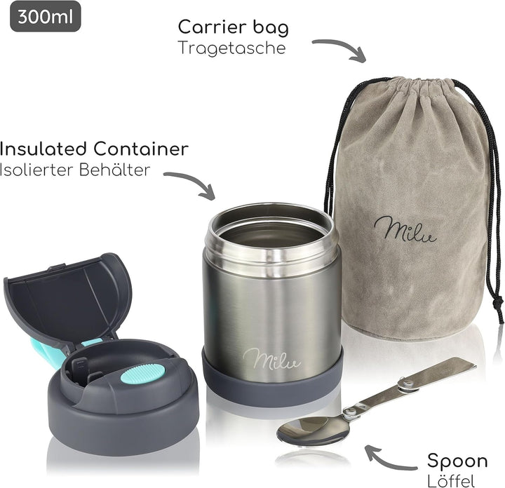 Milu® Thermobehälter für Essen Kinder 300ml, Edelstahl Warmhaltebehälter mit Löffel, Thermobecher 10
