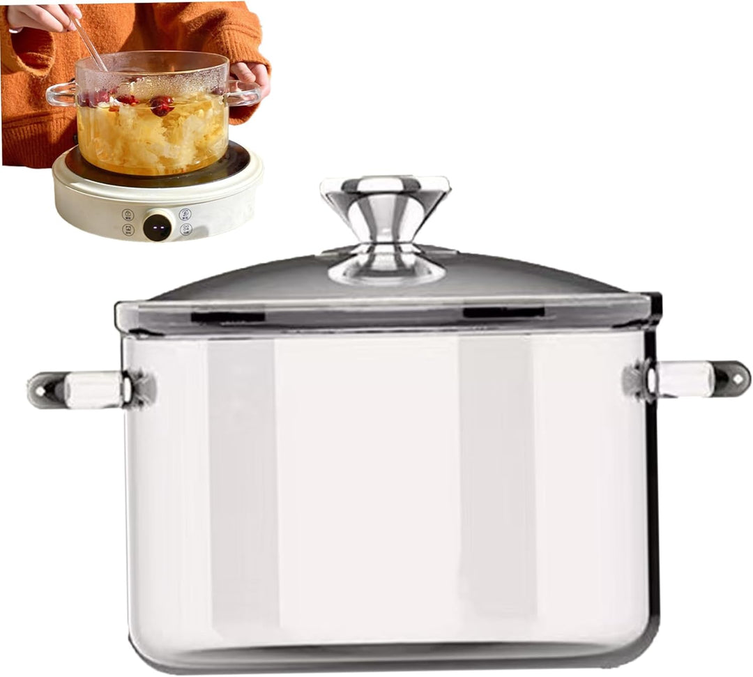 Kochtopf aus Glas 3, 5 l herdsicher Kochtopf aus Borosilikatglas mit Doppel-Ohrgriffen und Deckelgri