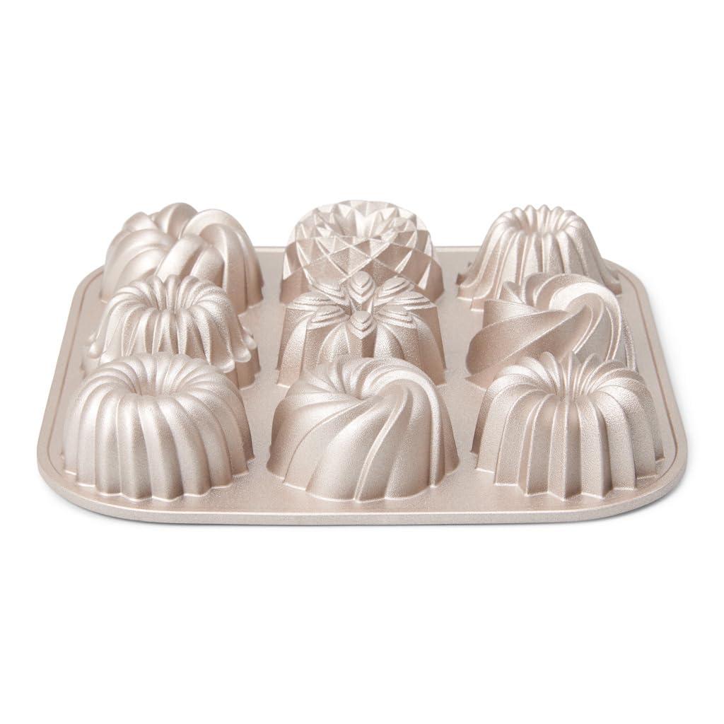 patisse 04521 – Backform für 9 Mini-Gugelhuffs, 9 Mini-Bundt Cakes, Aluminiumguss, goldfarben, 24 x