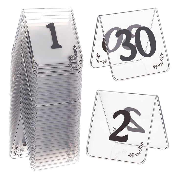 OLYCRAFT 30 Stück Acryl Zelt Tabelle Zahlen 1-30 Doppelseitige Tabelle Zahlen Schilder Nummer Tabell