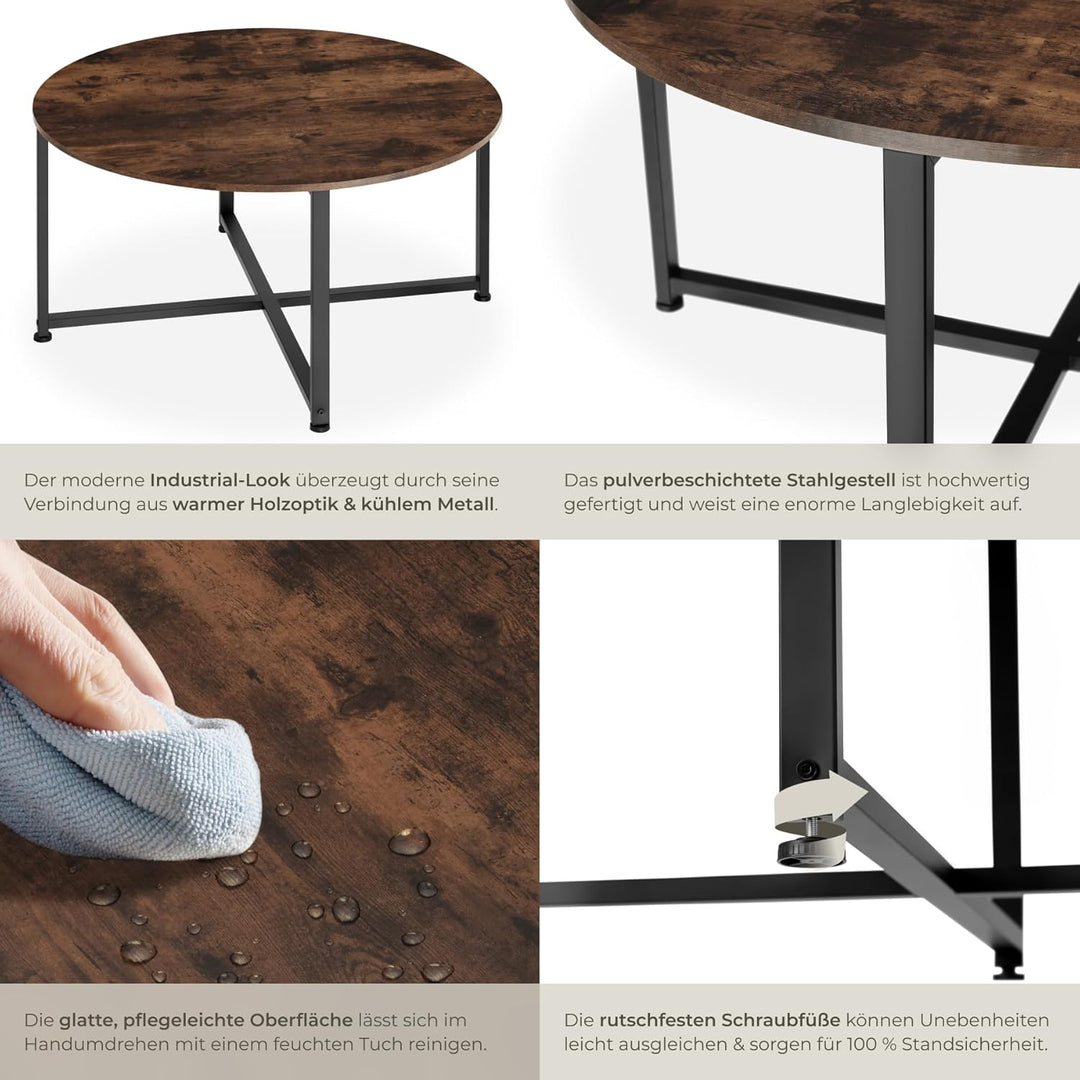 tectake® Couchtisch rund Holz und Metall, Beistelltisch rund, runder Tisch Wohnzimmer, Sofatisch, Wo