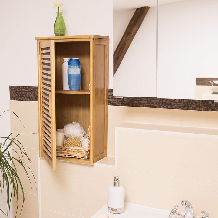 Relaxdays Badezimmer Hängeschrank aus Bambus, 2 Ablagen mit Einlegeboden, Badschrank HxBxT: 66 x 35