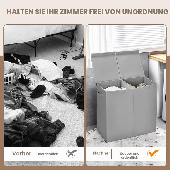 GIANTEX Wäschekorb 115 L mit 2 Fächern, Wäschesammler Wäschebox mit Deckel & Griff, Wäschesortierer