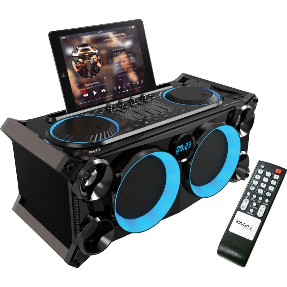Ibiza - SPLBOX200-BK - 120W All-in-One batteriebetriebenes tragbares Soundsystem mit LEDs an den Lau