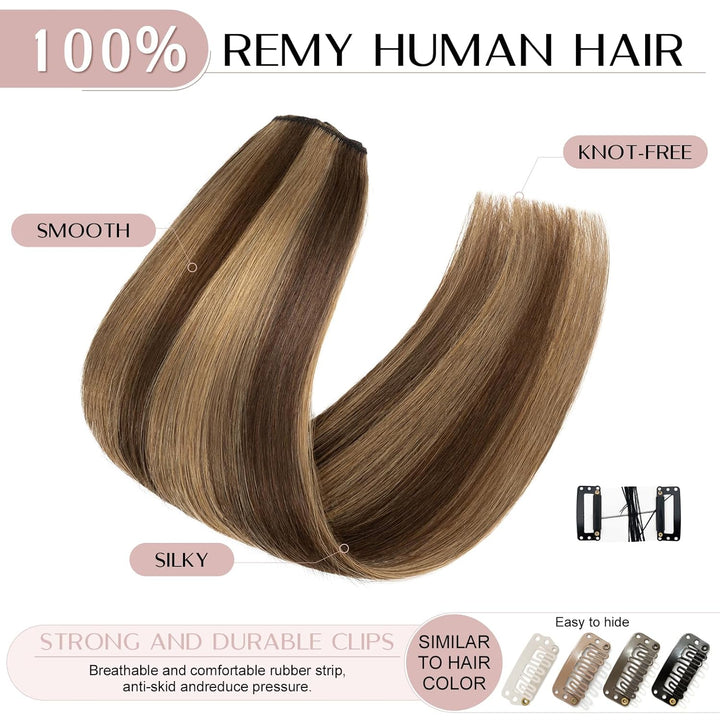 SEGO Clip in Extensions Echthaar Haarverlängerung Haarteil 8 Tressen leicht hitzebeständig glatt Mit