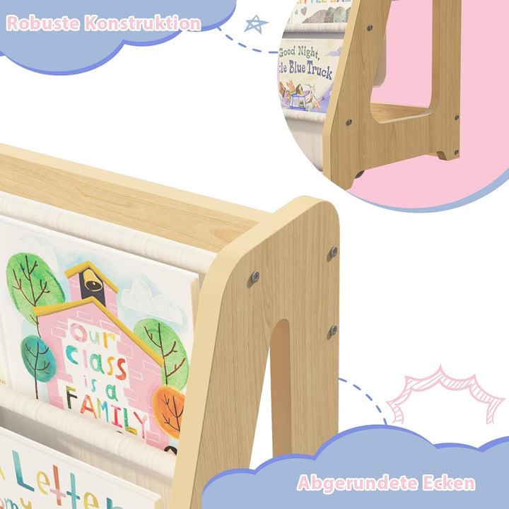 KEEPREAPER Bücherregal Kinder, Kinderregal mit 4 Stofffächern Kinderzimmer Regal 4 Ebenen Bücher-Org