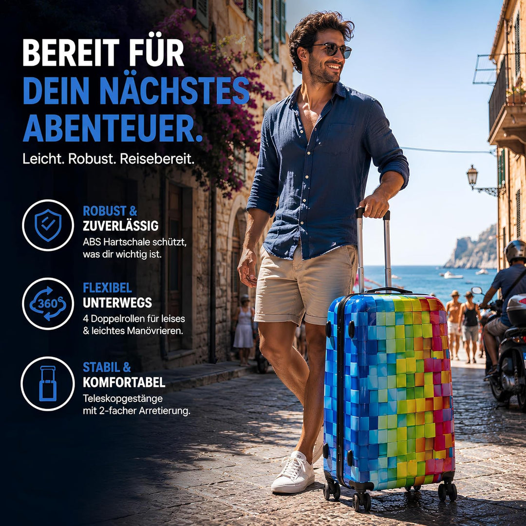 NOWI Hartschalenkoffer XL Gross – 102L Volumen – 8 Rollen 360° drehbar – Leichter ABS Koffer mit Zah