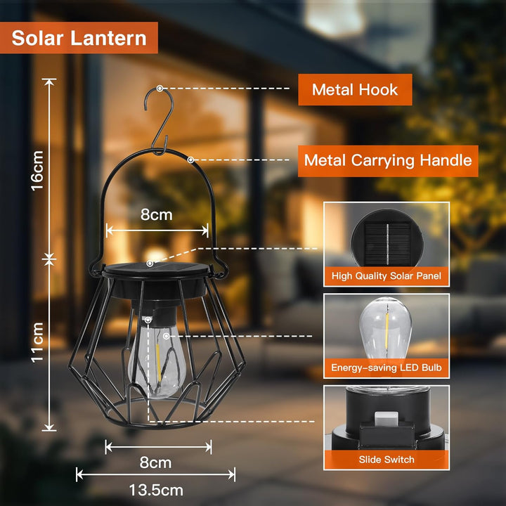 Ketom 2 Stück Solarlampen für Aussen Hängend, IP65 Wasserdicht Metall Solarlaterne für Aussen, Retro