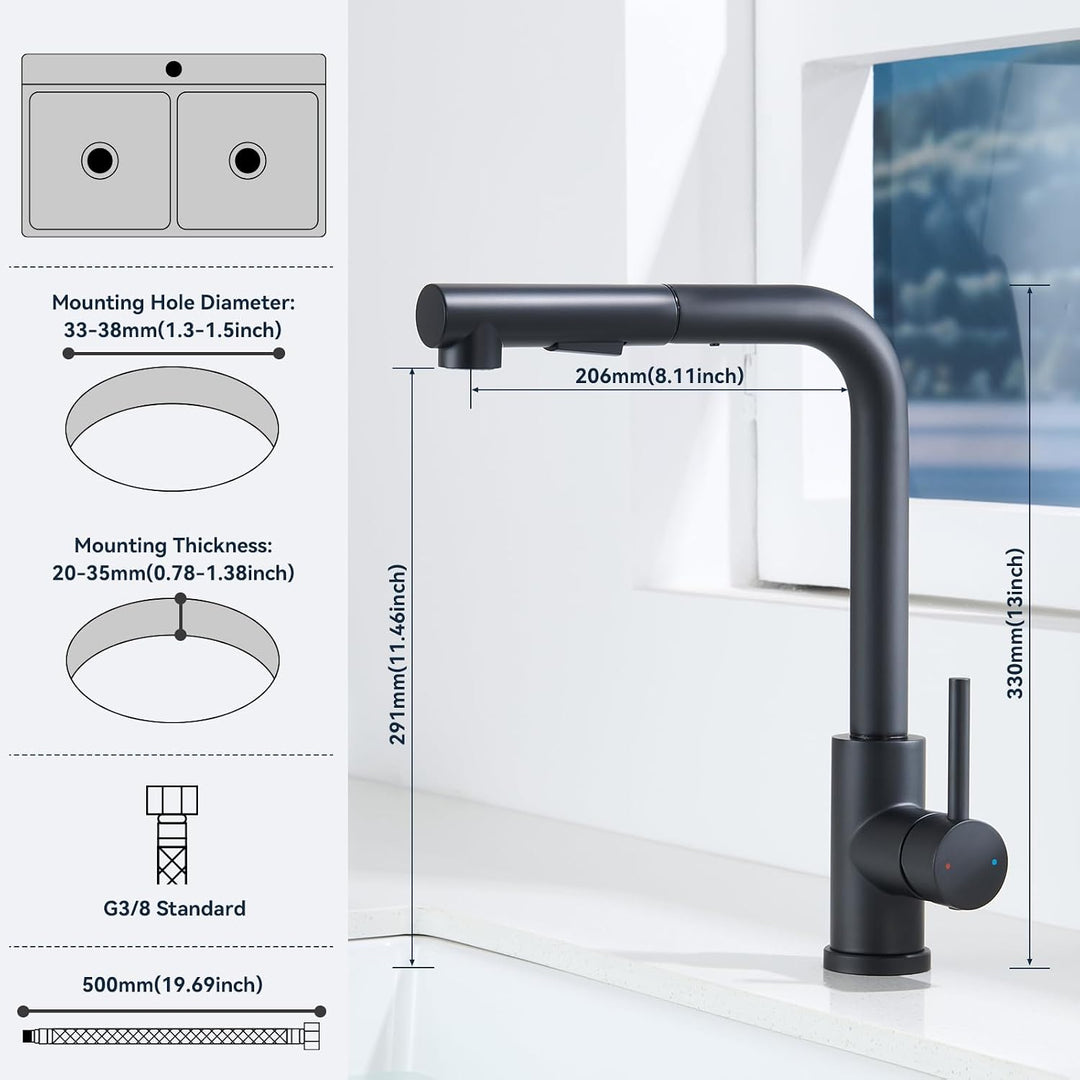 Wasserhahn Küche Schwarz, Küchenarmatur mit Brause Ausziehbar, Hochdruck Mischbatterie Küche Armatur