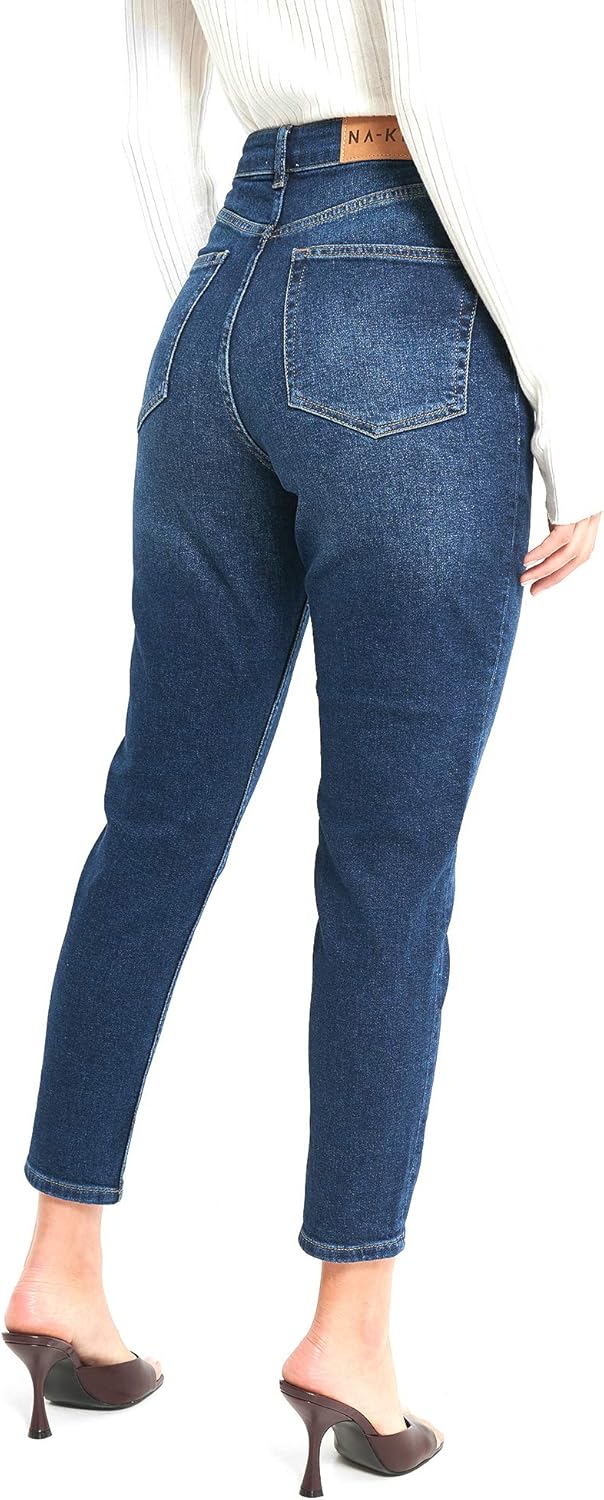 NA-KD Damen Comfort Mom Jeans 34 Dunkelblau, 34 Dunkelblau