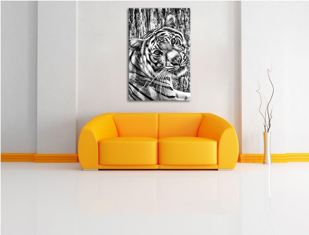 Pixxprint Neugieriger Tiger als Leinwandbild/Grösse: 100x70 / Wandbild/Kunstdruck/fertig bespannt, 1