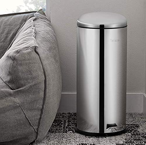 Velaze Treteimer 30L Zylindrisch Edelstahl mit Abnehmbarer Kunststoff-Inneneimer & Deckel, Ø29 x 68,