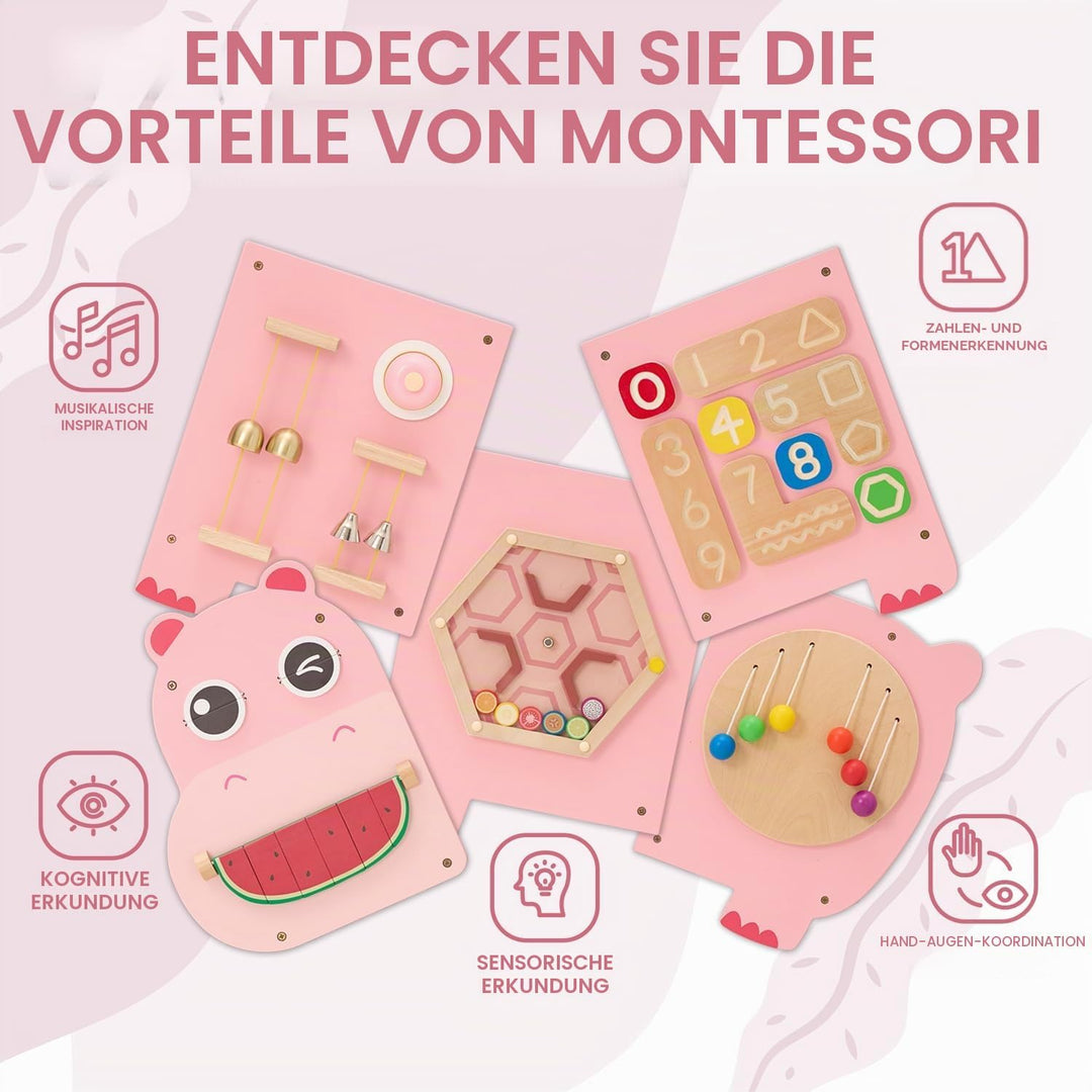 Monläurd® Hippo Montessori Pädagogischer Aktivitätswürfel, sensorisches Wandspielzeug für Kindertage
