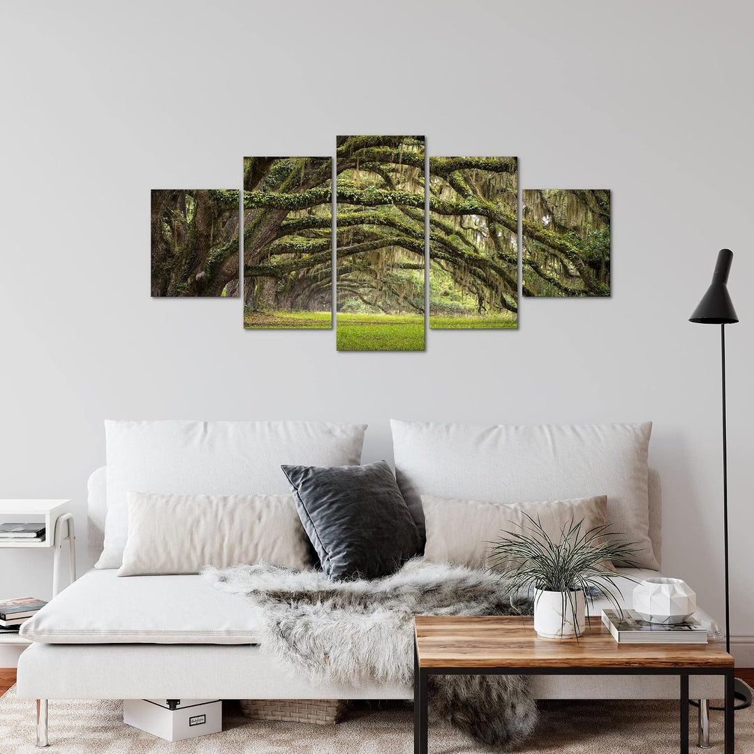 Runa Art Wandbilder Wald Landschaft 5 Teilig Bild auf Vlies Leinwand Deko Schlafzimmer Wohnzimmer Na