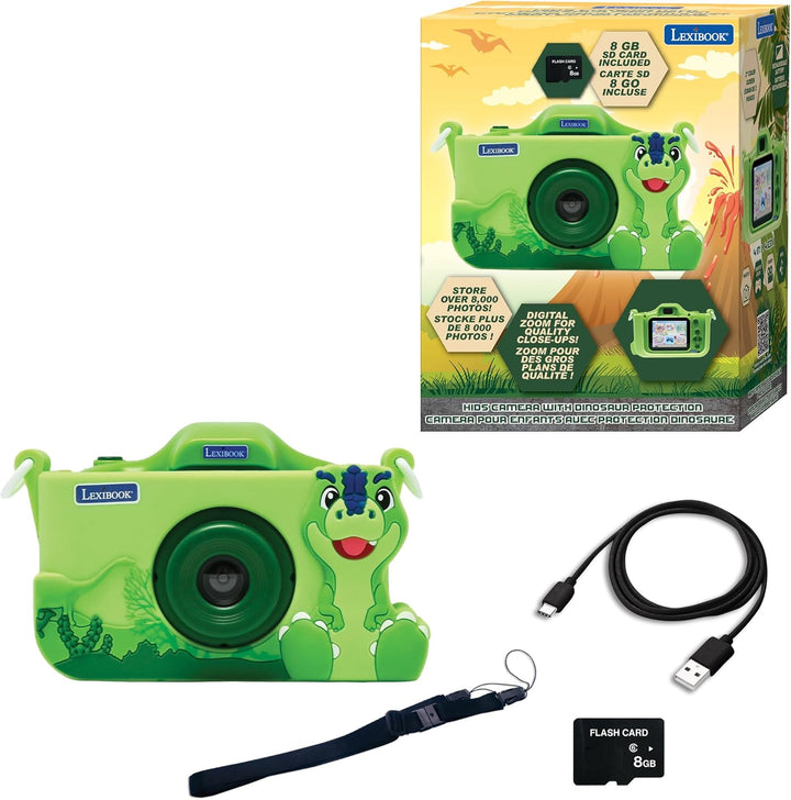 Lexibook, Dinosaurier, 4-in-1-Kamera für Kinder mit Schutz, Foto-, Video-, MP3- und Spielfunktionen,