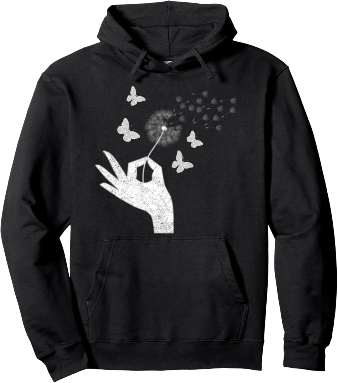 Pusteblume Löwenzahn Silhouette Wunscherfüller Schmetterling Pullover Hoodie