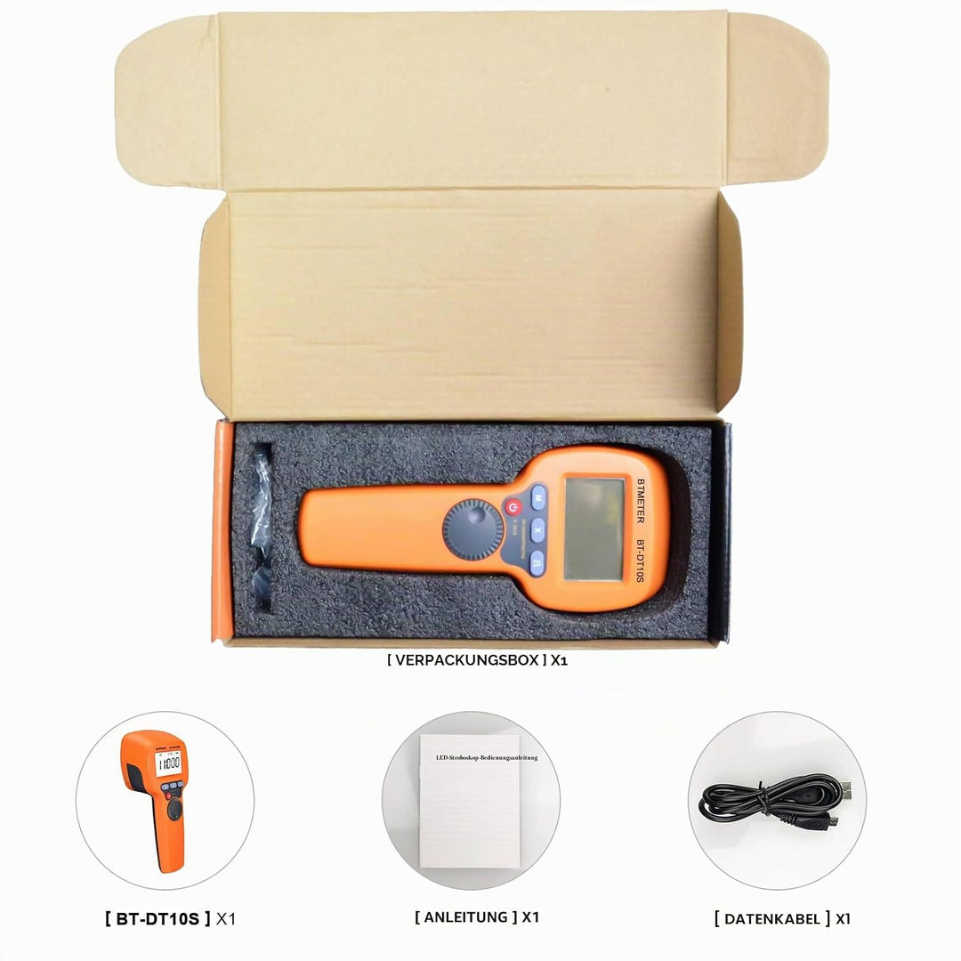 BTMETER Digitales Handheld-Stroboskop BT-DT10S, LED-Blitz-Strobe-Tachometer, 60~49999 FPM-Geschwindi