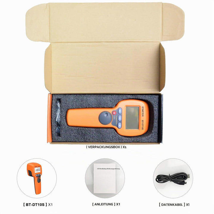 BTMETER Digitales Handheld-Stroboskop BT-DT10S, LED-Blitz-Strobe-Tachometer, 60~49999 FPM-Geschwindi