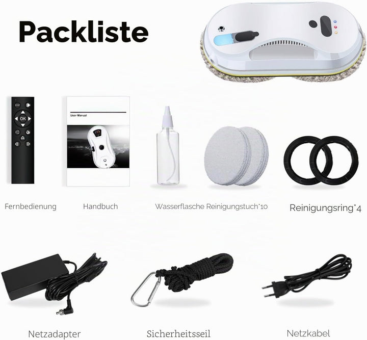 Fensterputzroboter mit Sprühfunktion, 5600 Pa Elektrischer Fensterputzer Fernbedienung mit 40ML Tank