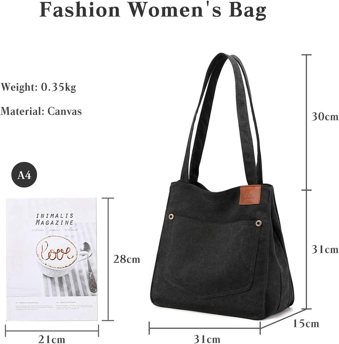 PORRASSO Segeltuch Schultertasche Damen Handtasche Mädchen Tote Bag Shopper Henkeltasche für Schule