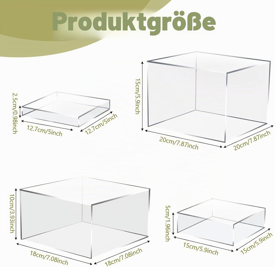 Buffet Ständer Acryl, 5'' x 6'' x 7'' x 8'' Lebensmittel-Präsentationsboxen 4er Set, Würfel-Desserts