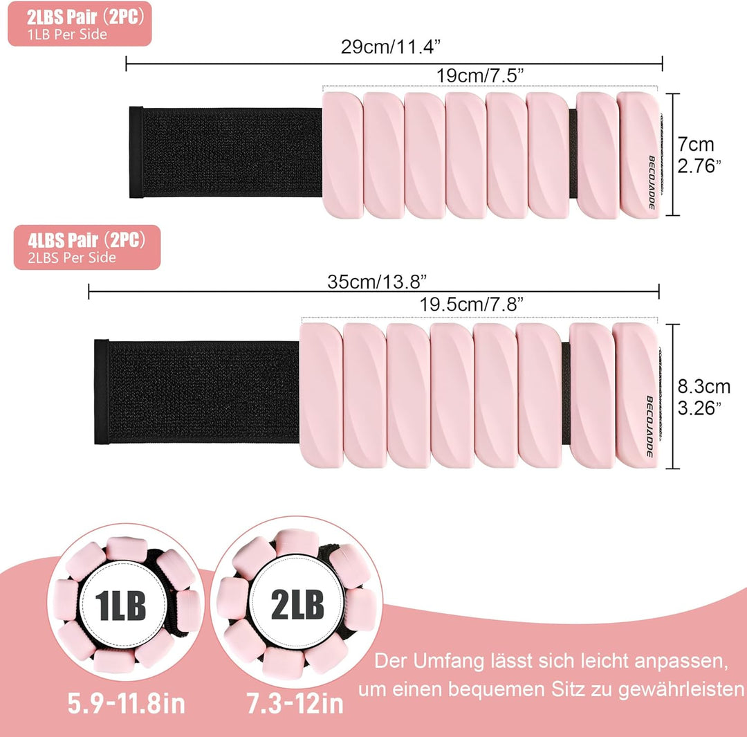 BECOJADDE Gewichtsmanschetten fuss 0.45 KG / 0.9 KG Je Gewichte für Beine und Arme Set 2 Ankle Weigh