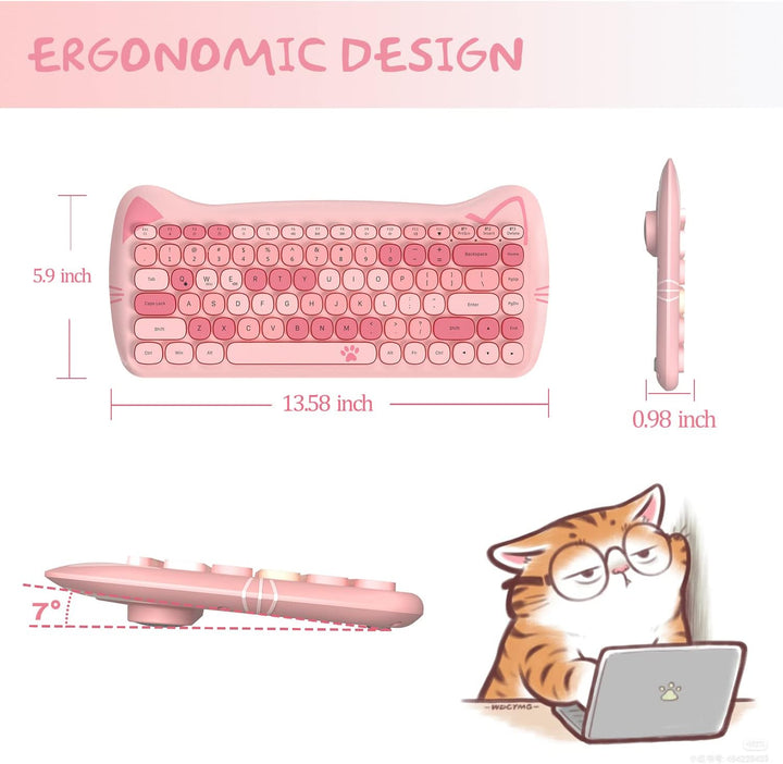 ZIYOU LANG 3060i Wireless Cute Computer Tastatur, Lovely Cat Retro Silent Slim Bluetooth Tastatur, R