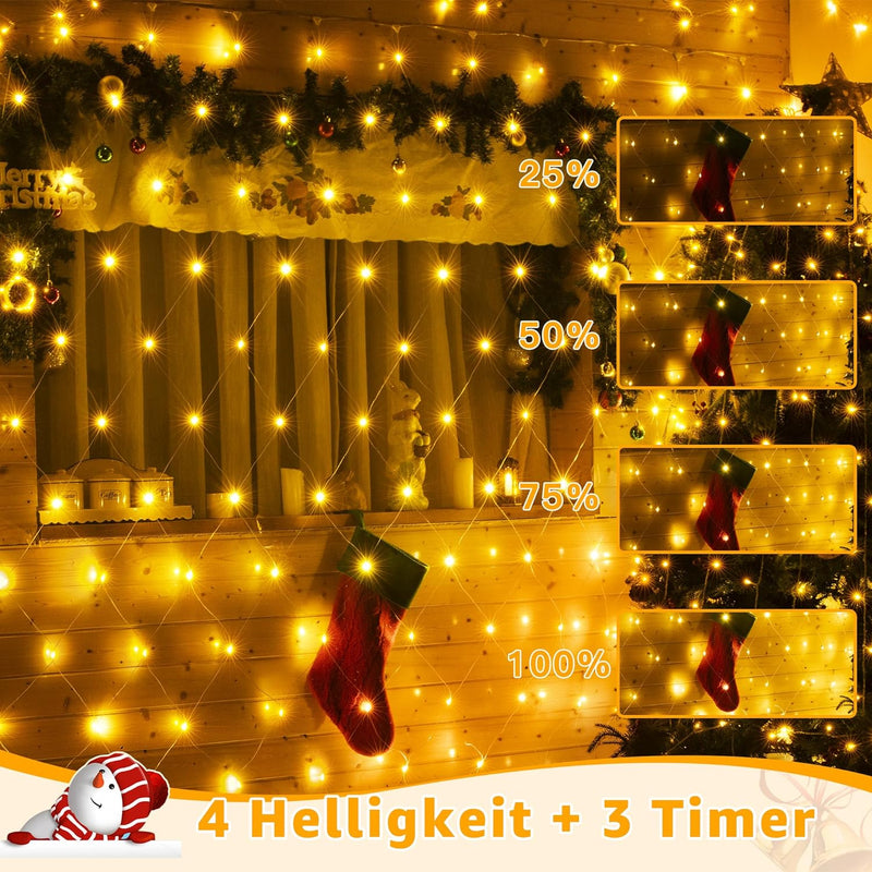 Ollny Lichternetz Aussen 3x2m 200 LED Lichterkette Aussen Warmweiss IP67 Wasserdicht Weihnachtsbeleu