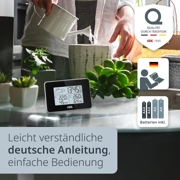 ADE Digitale Wetterstation Funk mit Aussensensor | Innen und Aussentemperatur | Luftfeuchtigkeitsmes