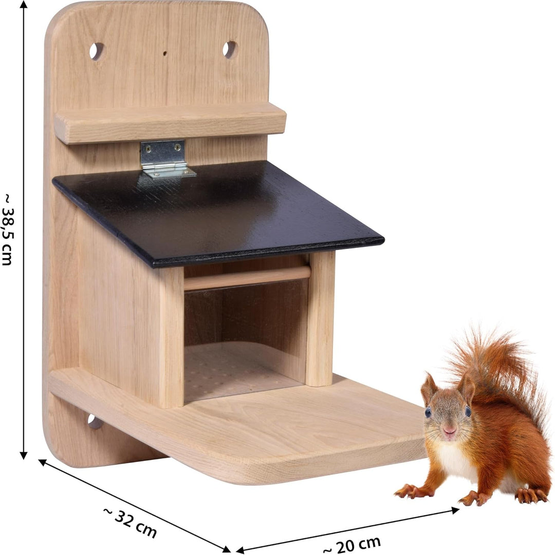 dobar® 22241e "Premium Eichhörnchenfutterstation Gross - Eichhörnchen Futterhaus Massivholz Eiche -