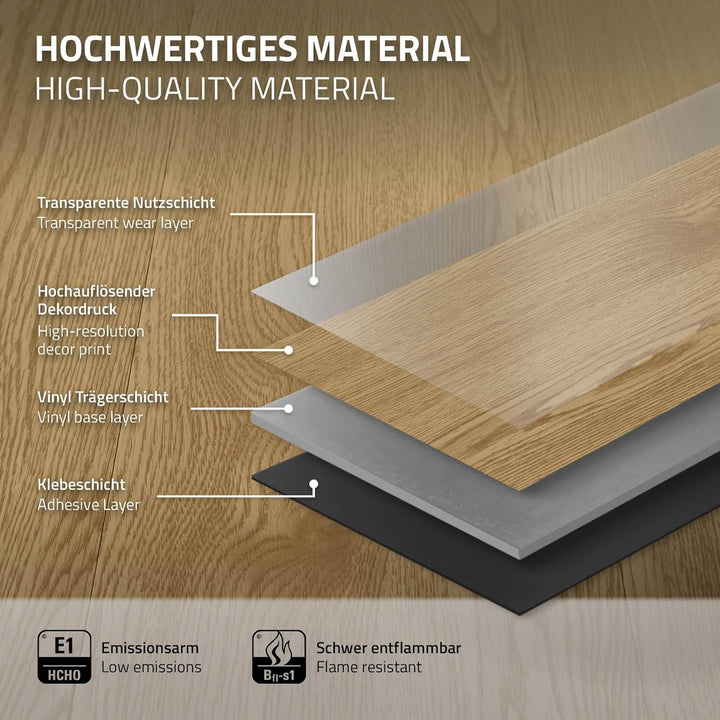 ML-Design Deluxe PVC Bodenbelag, Selbstklebende Vinyl-Dielen, Vinylboden, 91,5 cm x 15,3 cm x 2 mm,